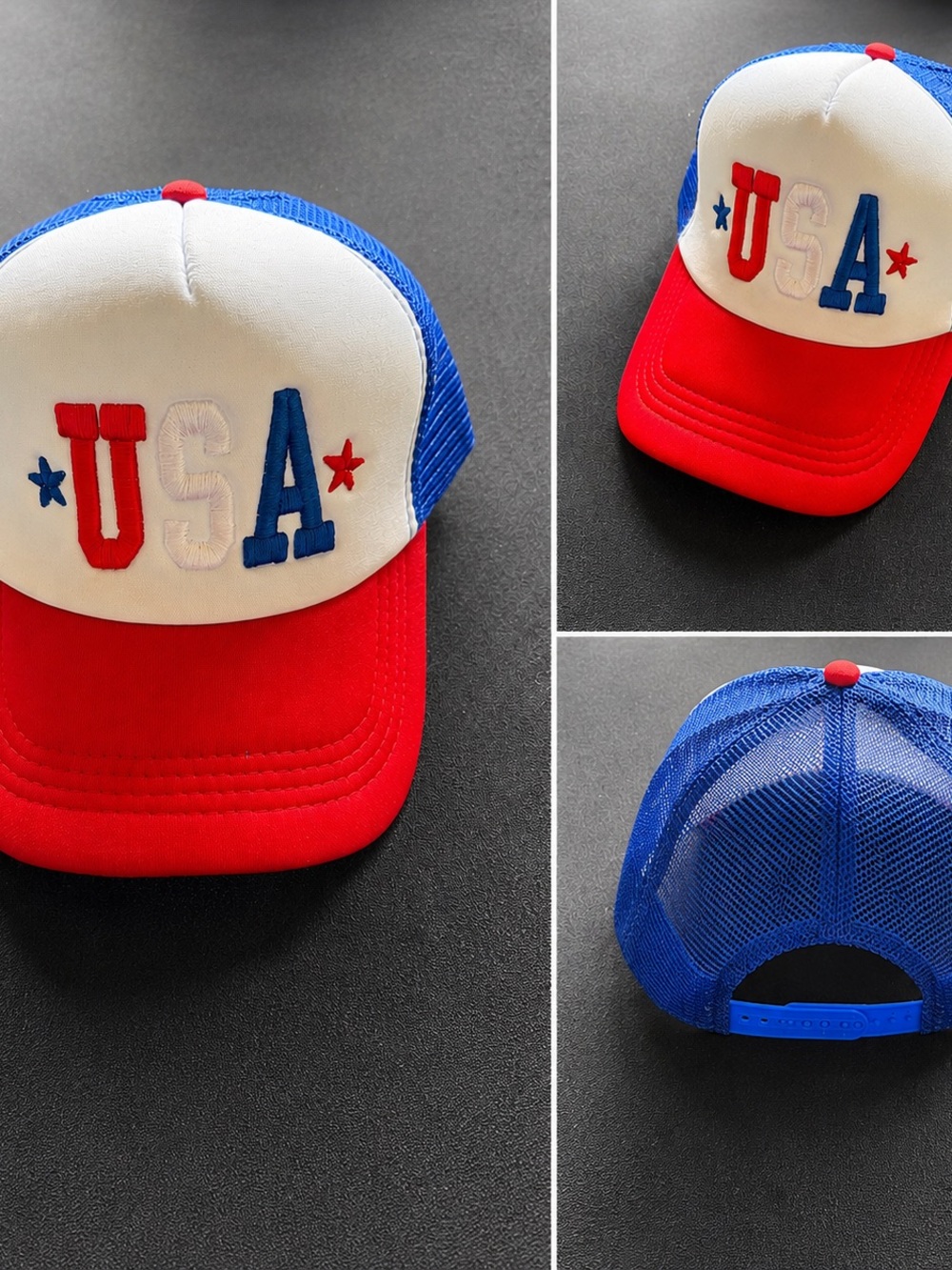 USA Embroidered Trucker Hat - Red, White & Blue